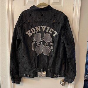 Black Graphic Denim Jacket Konvict